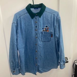 Pooh 100 acre wood tigger light denim button up